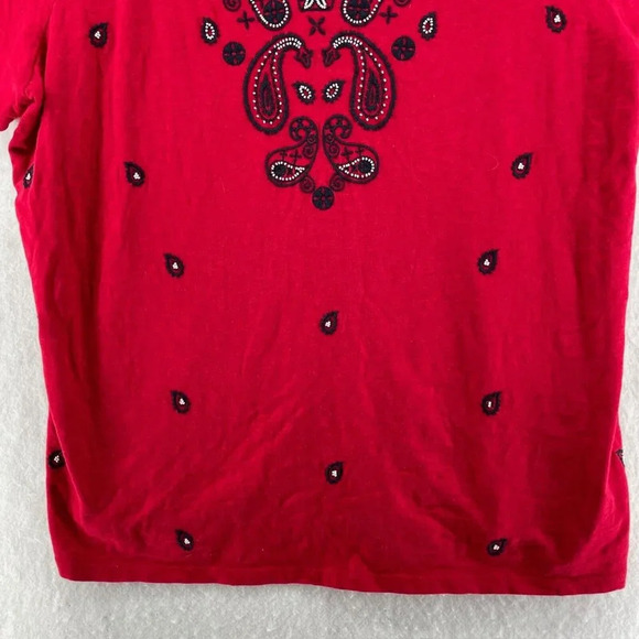 Talbots Blouse Womens Sz 2X Red Short Sleeve Paisley Studded V Neck Pullover Top - Picture 7 of 9